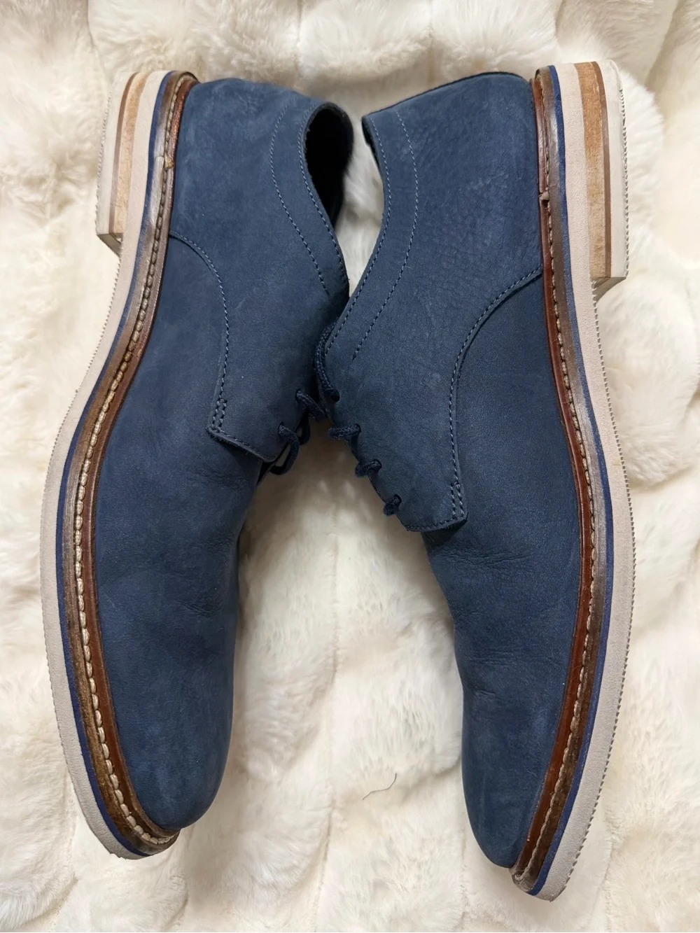 Bostonian Navy Suede Dezmin Plain Oxford Shoes Brown Welt 9.5